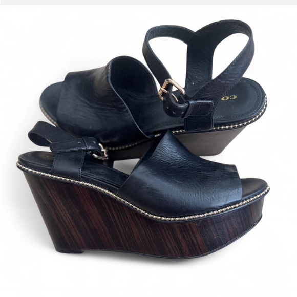 Coach “Harla” Black Leather Platform Sandals – Size 10B - Picture 1 of 7
